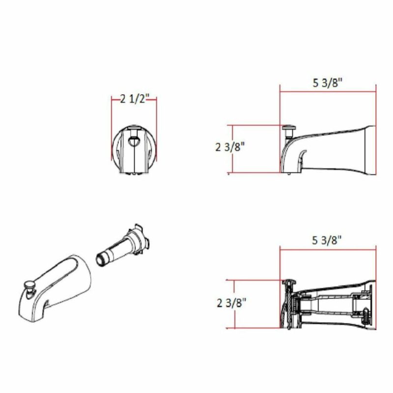 Shower Arms | Wall Mounted Tub Spout with Integrated Diverter for Slip Fit Installation Shower Accessories Atte Blac