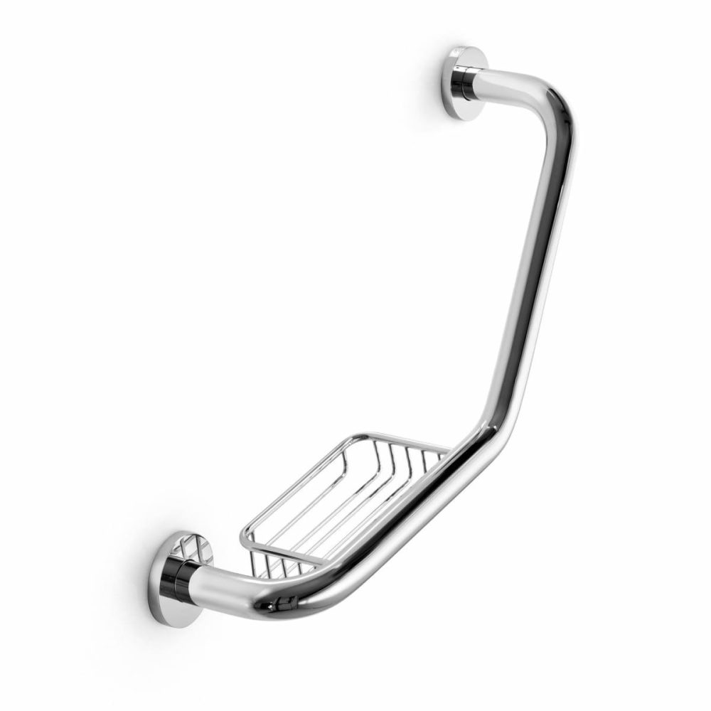 Shower Grab Bars | Otel 18″ Reversible Security Grab Bar with Soap Holder Shower Accessories Polished Chrome