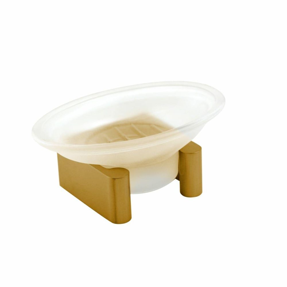 Soap Dishes | Free Standing Glass Soap Dish with Brass Base Shower Accessories Bronze/Polished Brass/Polished Chrome/Polished Nickel/Satin Brass/Satin Nickel/Unlacquered Brass