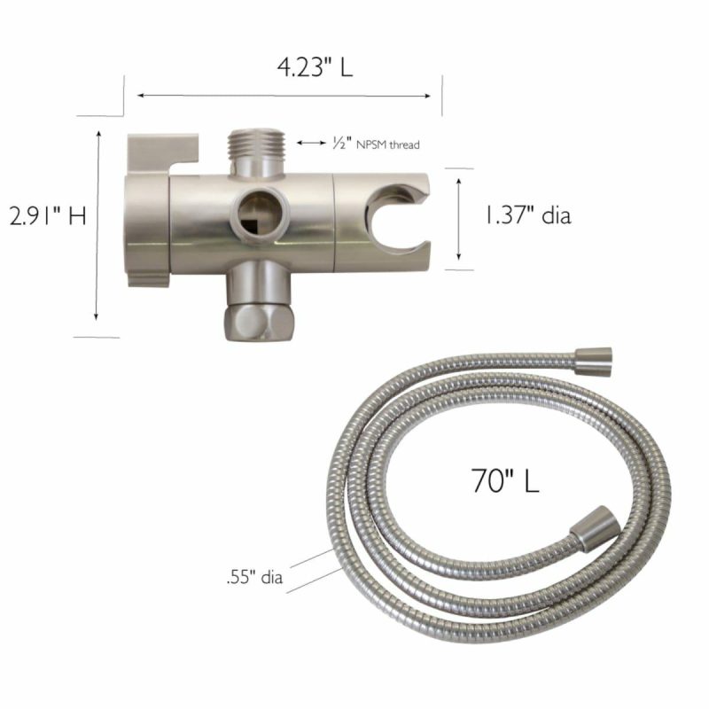 Tub Spouts | 3 Function Shower Arm Diverter with Hose and Integrated Hand Shower Holder Shower Accessories Olished Chrom