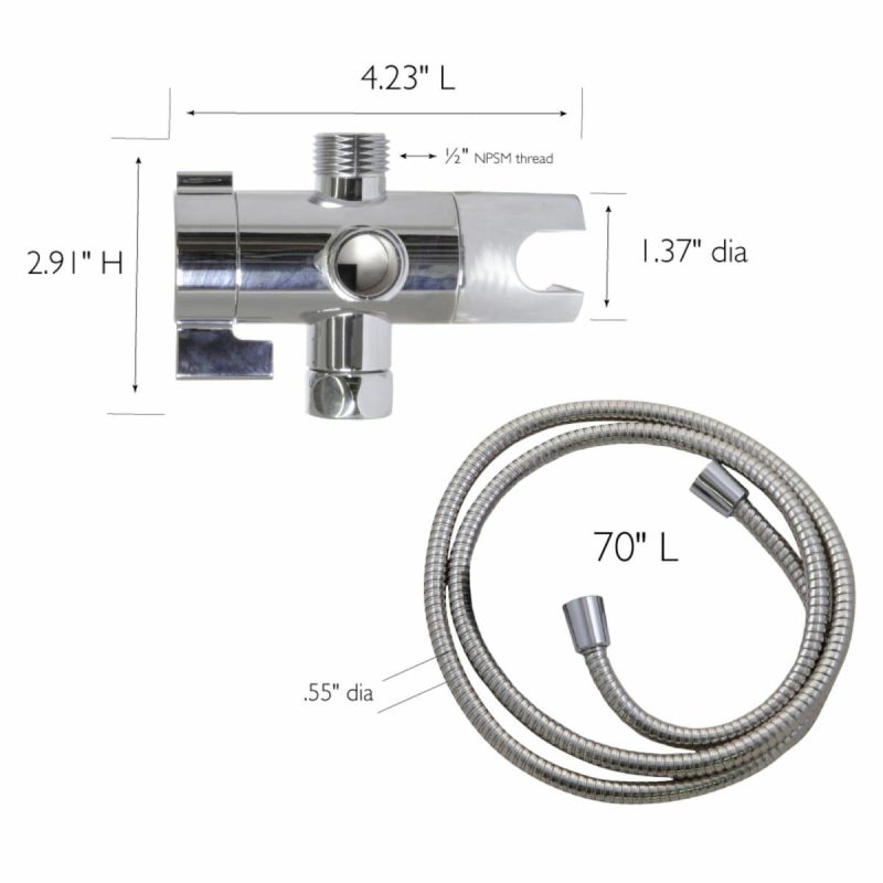 Tub Spouts | 3 Function Shower Arm Diverter with Hose and Integrated Hand Shower Holder Shower Accessories Olished Chrom